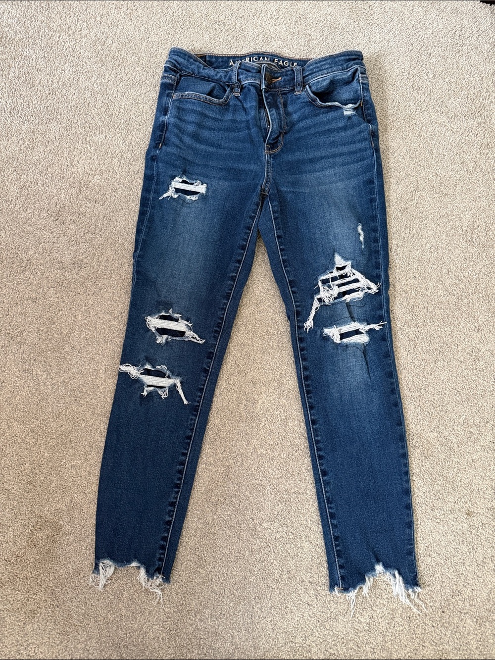American Eagle Outfitters Dark Blue Ripped Skinny Jeans - Women's